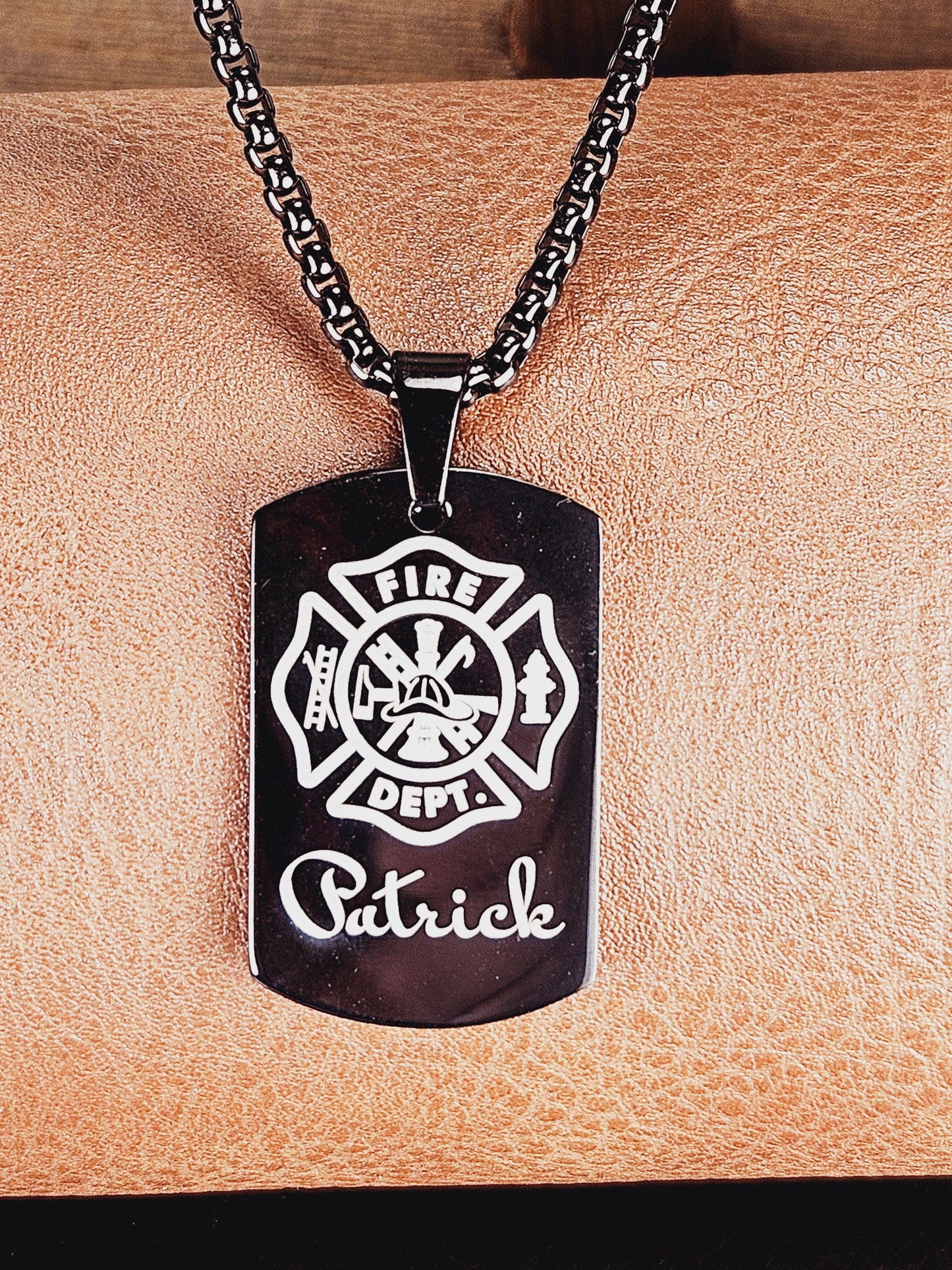 Fire Department Small Dog Tag Stainless Steel Pendant Necklace