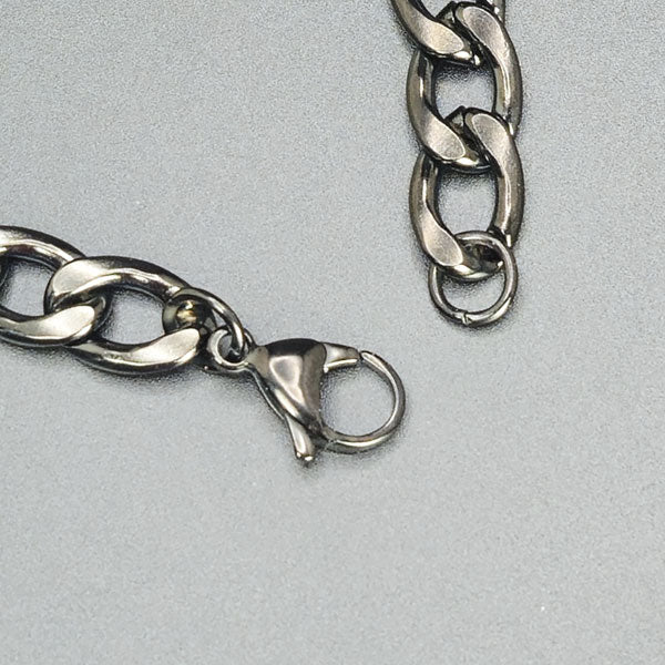 Black Plated Stainless Steel Figaro Bracelet 8" 8mm