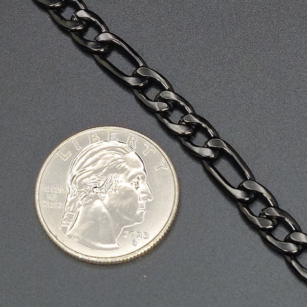 Black Stainless Steel Figaro Bracelet 8" 6mm