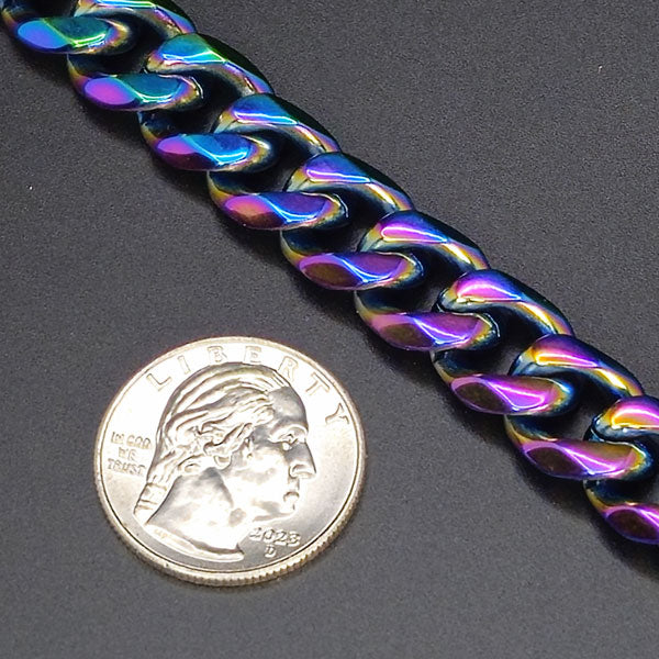 Rainbow Stainless Steel Curb Bracelet 9" 12mm