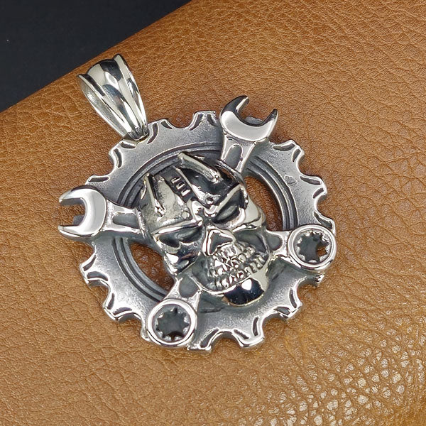 Skull with Wrenches Stainless Steel Necklace