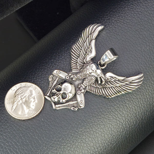 Eagle resting on an Engine with a Skull Necklace