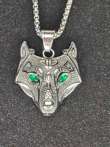 Fenrir with Green Eyes Stainless Steel Necklace