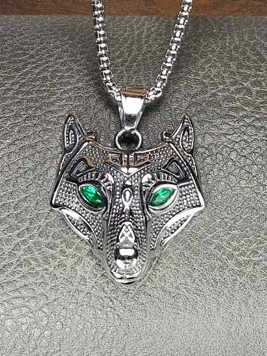 Fenrir with Green Eyes Stainless Steel Necklace