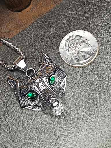 Fenrir with Green Eyes Stainless Steel Necklace