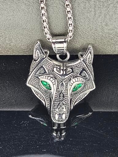 Fenrir with Green Eyes Stainless Steel Necklace