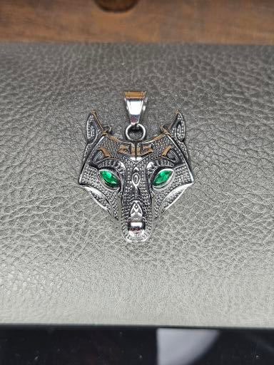 Fenrir with Green Eyes Stainless Steel Necklace