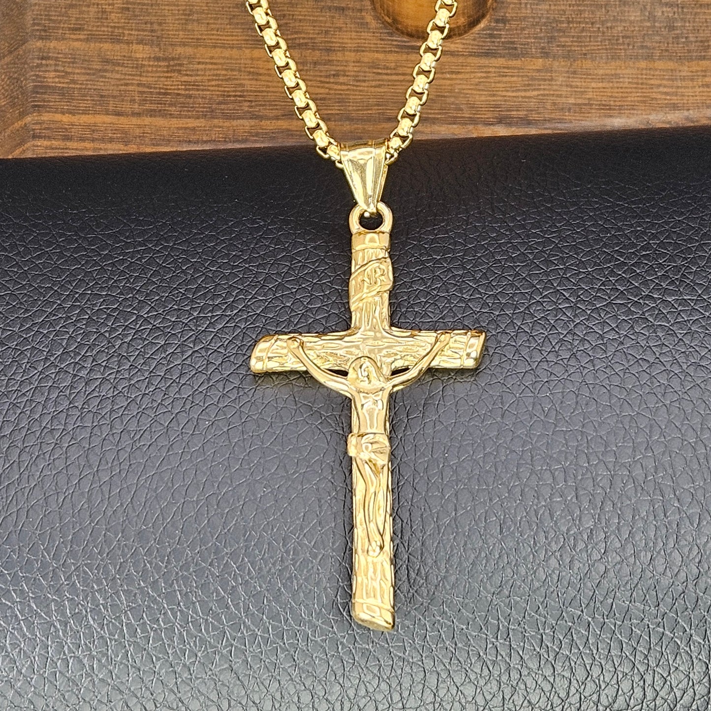 Gold Plated Crucifix Stainless Steel Necklace